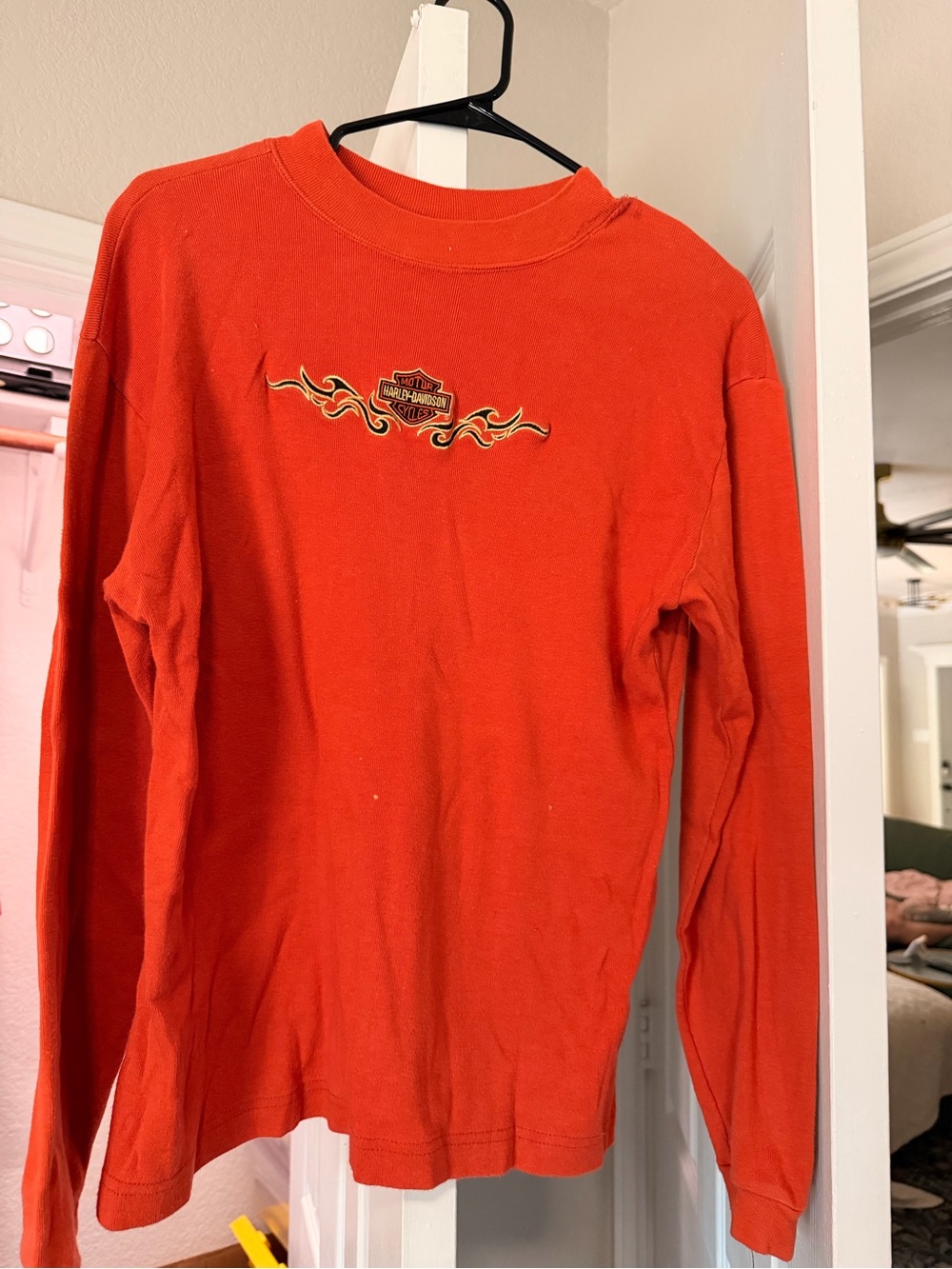 Harley-Davidson Bright Orange Long Sleeve Tee with Flame Bar & Shield